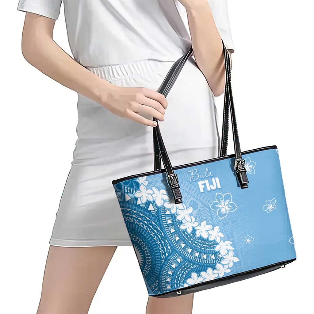 Bula Fiji Women's Day Leather Tote Bag Turquoise Masi Tapa LT7