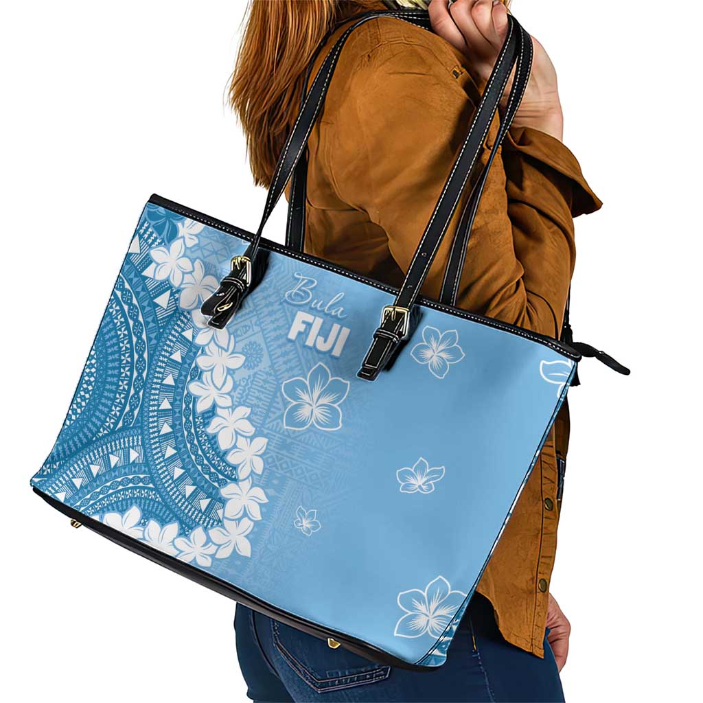 Bula Fiji Women's Day Leather Tote Bag Turquoise Masi Tapa LT7