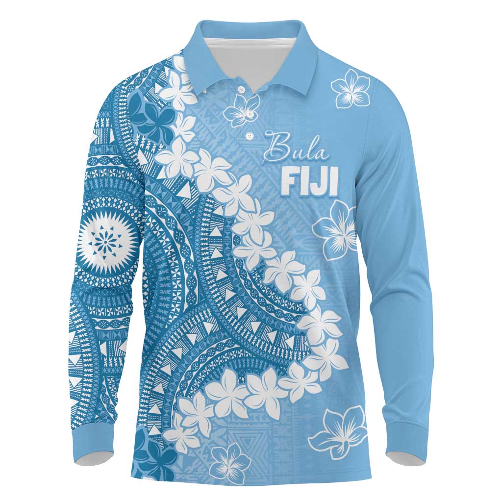 Bula Fiji Women's Day Long Sleeve Polo Shirt Turquoise Masi Tapa