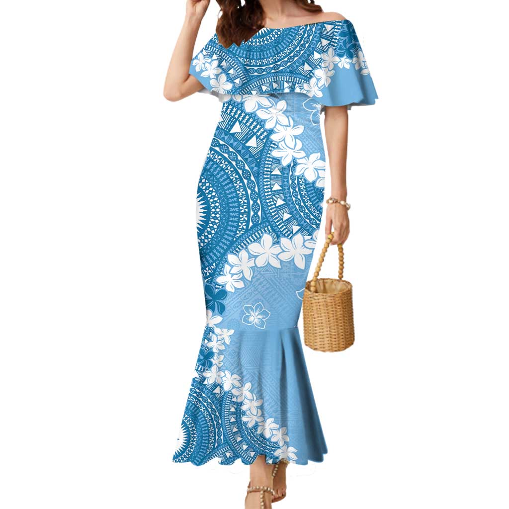 Bula Fiji Women's Day Mermaid Dress Turquoise Masi Tapa