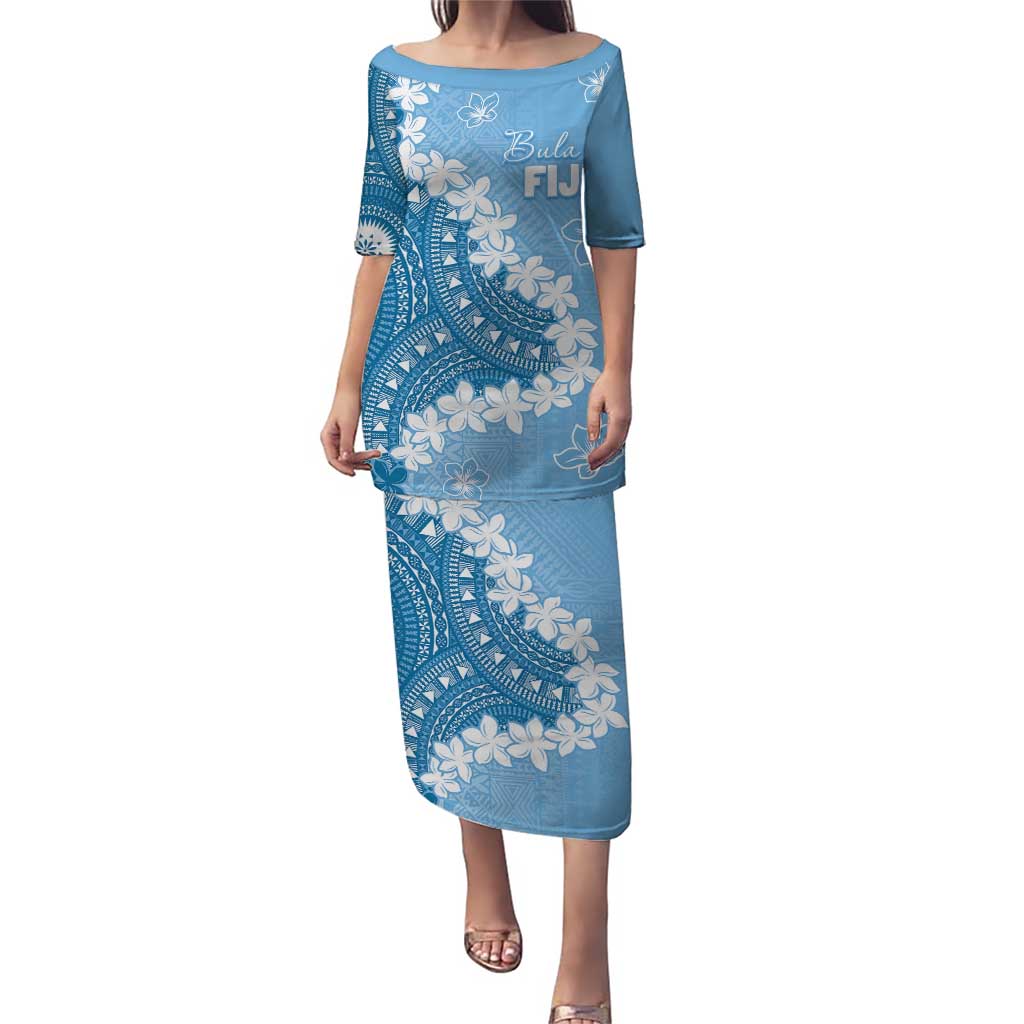 Bula Fiji Women's Day Puletasi Turquoise Masi Tapa