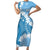 Bula Fiji Women's Day Short Sleeve Bodycon Dress Turquoise Masi Tapa