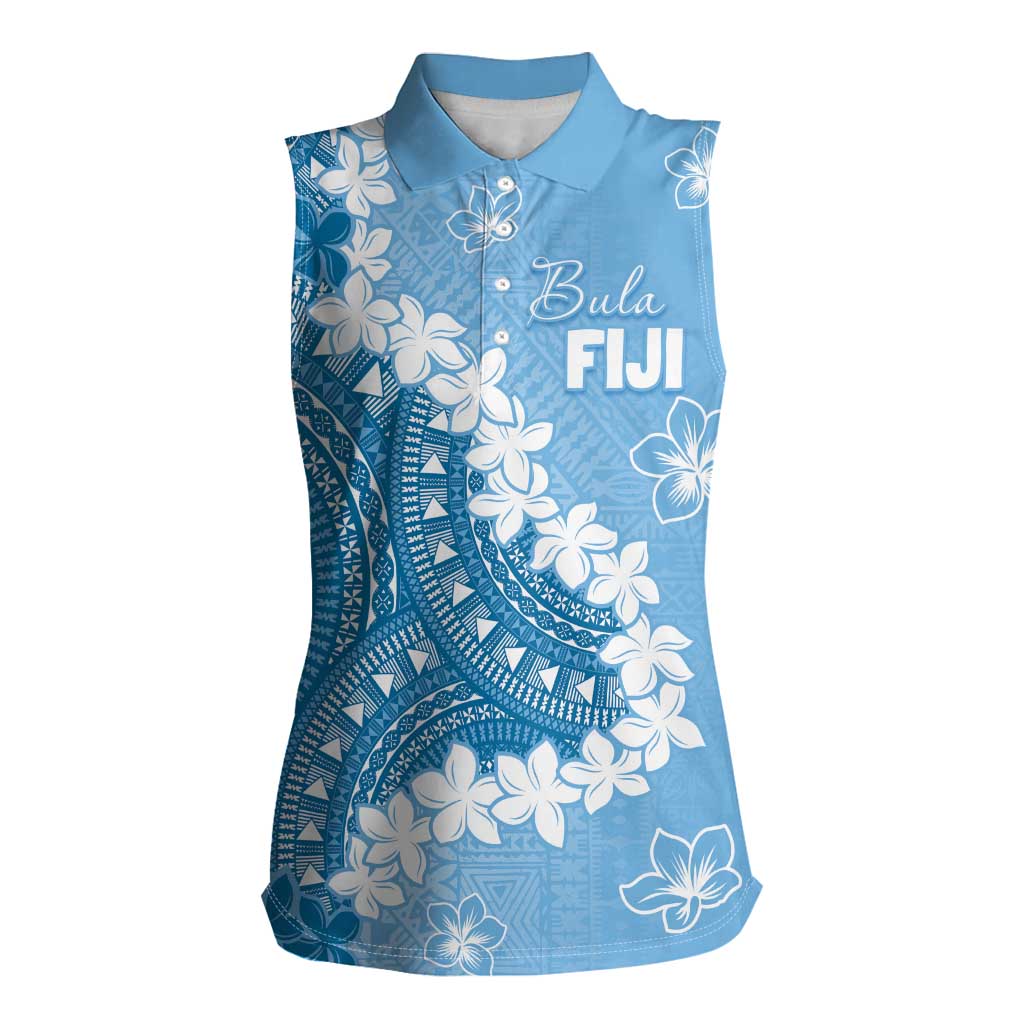 Bula Fiji Women's Day Women Sleeveless Polo Shirt Turquoise Masi Tapa
