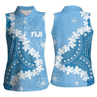 Bula Fiji Women's Day Women Sleeveless Polo Shirt Turquoise Masi Tapa