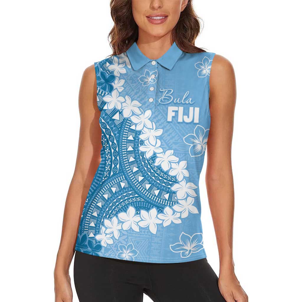 Bula Fiji Women's Day Women Sleeveless Polo Shirt Turquoise Masi Tapa
