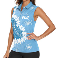 Bula Fiji Women's Day Women Sleeveless Polo Shirt Turquoise Masi Tapa