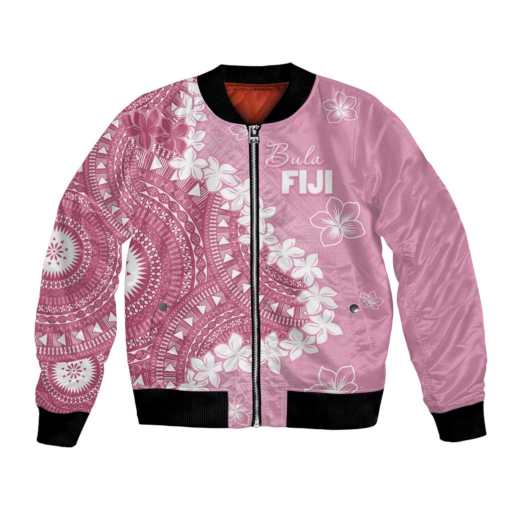 Bula Fiji Women's Day Bomber Jacket Pink Masi Tapa