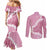 Bula Fiji Women's Day Couples Matching Mermaid Dress and Long Sleeve Button Shirt Pink Masi Tapa