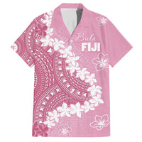 Bula Fiji Women's Day Family Matching Off Shoulder Short Dress and Hawaiian Shirt Pink Masi Tapa