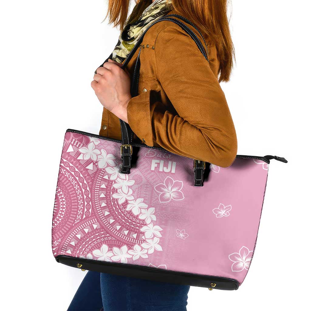 Bula Fiji Women's Day Leather Tote Bag Pink Masi Tapa