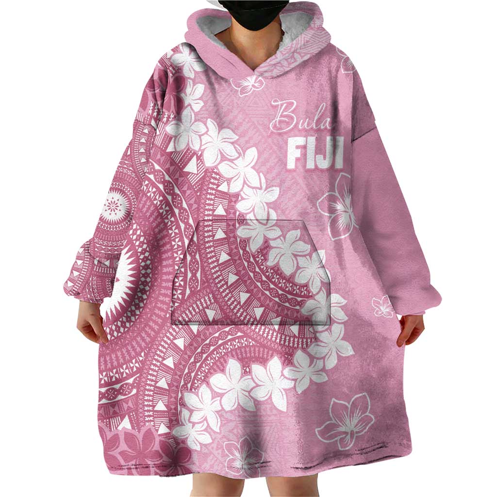 Bula Fiji Women's Day Wearable Blanket Hoodie Pink Masi Tapa
