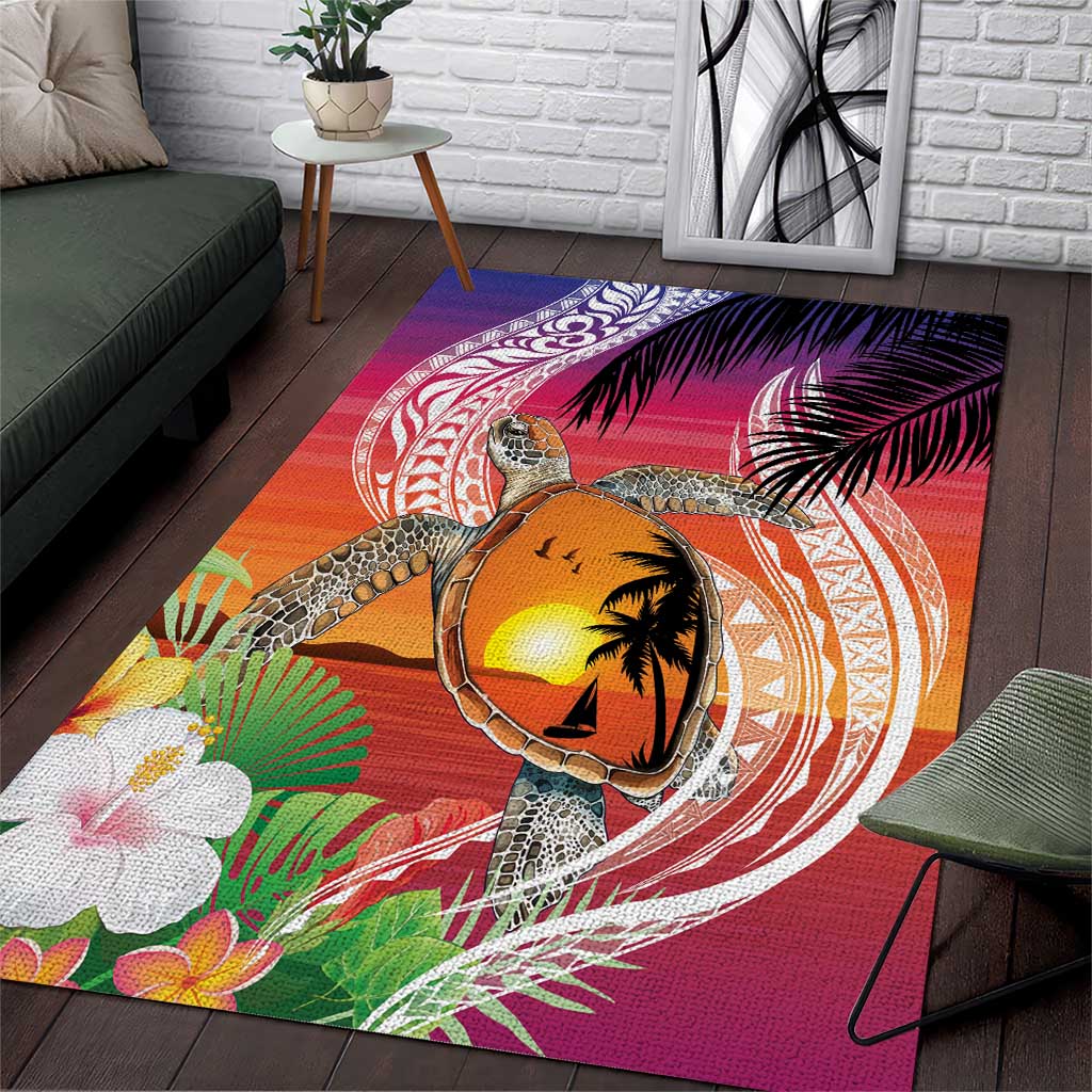 Polynesian Dreamy Turtle Area Rug Sunset Scenery