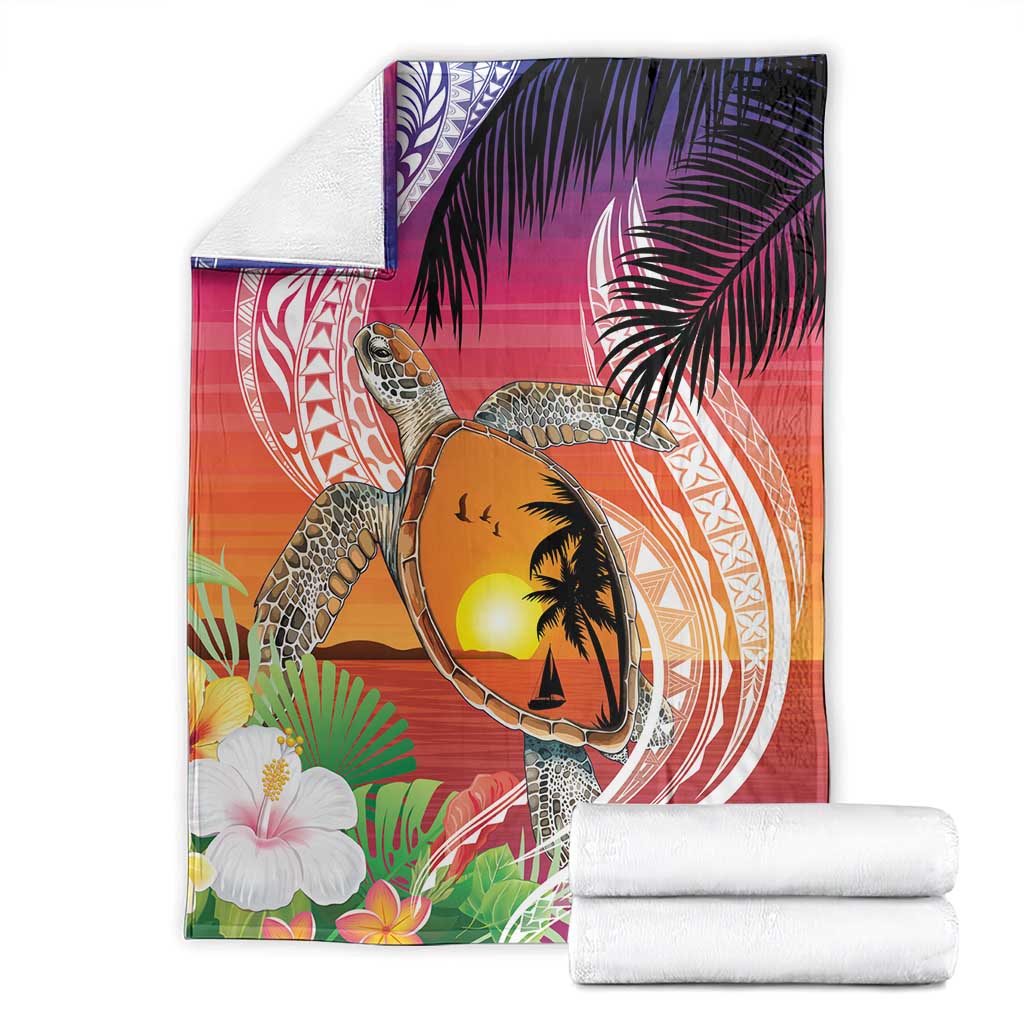 Polynesian Dreamy Turtle Blanket Sunset Scenery