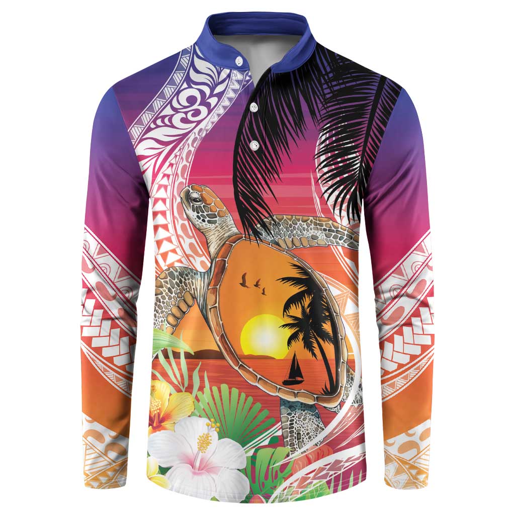 Polynesian Dreamy Turtle Button Sweatshirt Sunset Scenery