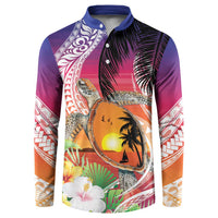 Polynesian Dreamy Turtle Button Sweatshirt Sunset Scenery