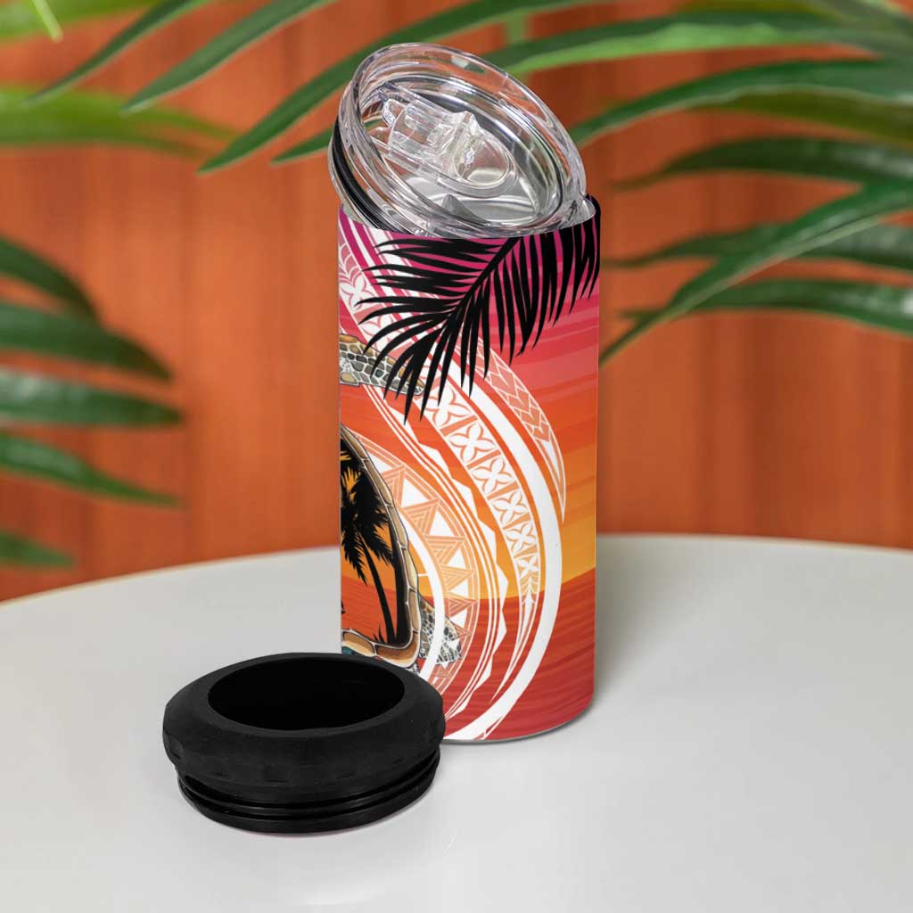 Polynesian Dreamy Turtle 4 in 1 Can Cooler Tumbler Sunset Scenery