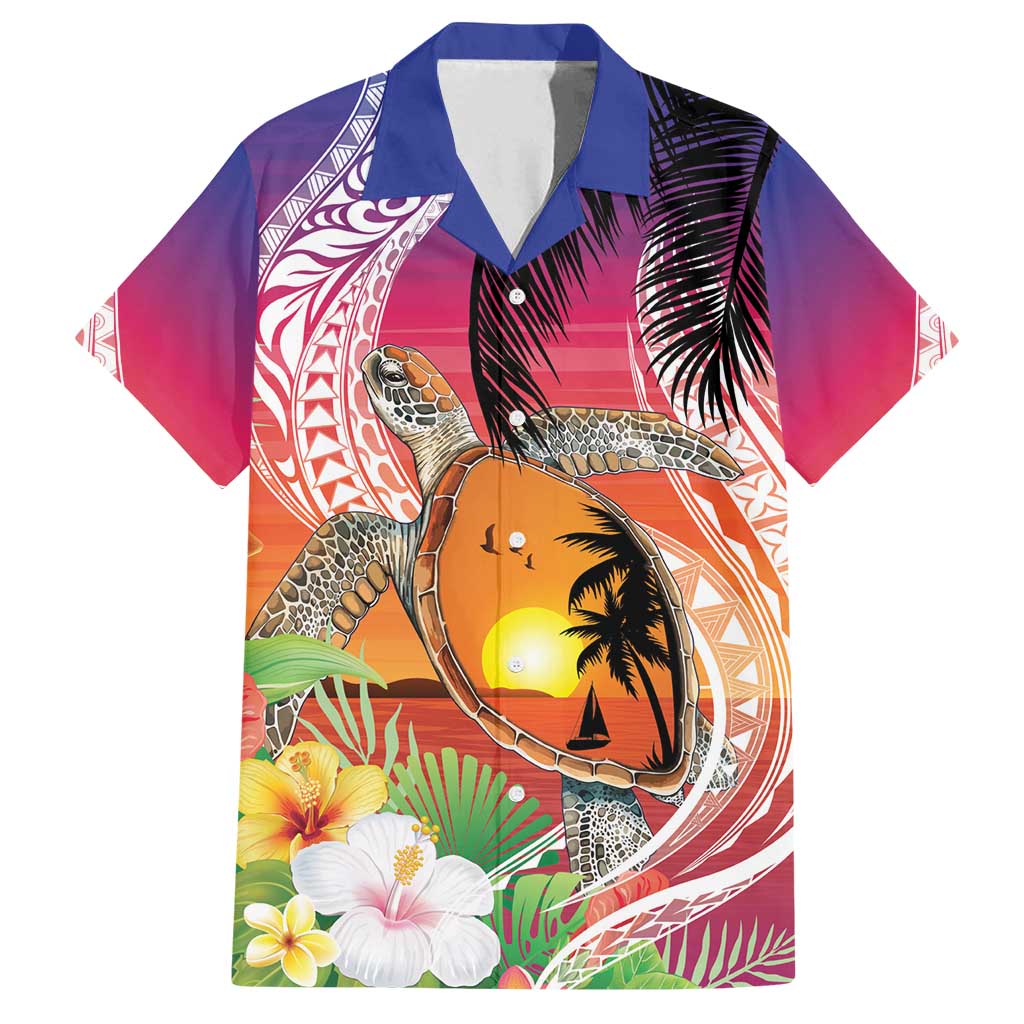 Polynesian Dreamy Turtle Family Matching Long Sleeve Bodycon Dress and Hawaiian Shirt Sunset Scenery