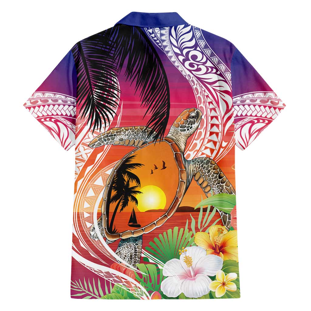 Polynesian Dreamy Turtle Family Matching Long Sleeve Bodycon Dress and Hawaiian Shirt Sunset Scenery