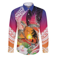 Polynesian Dreamy Turtle Family Matching Long Sleeve Bodycon Dress and Hawaiian Shirt Sunset Scenery
