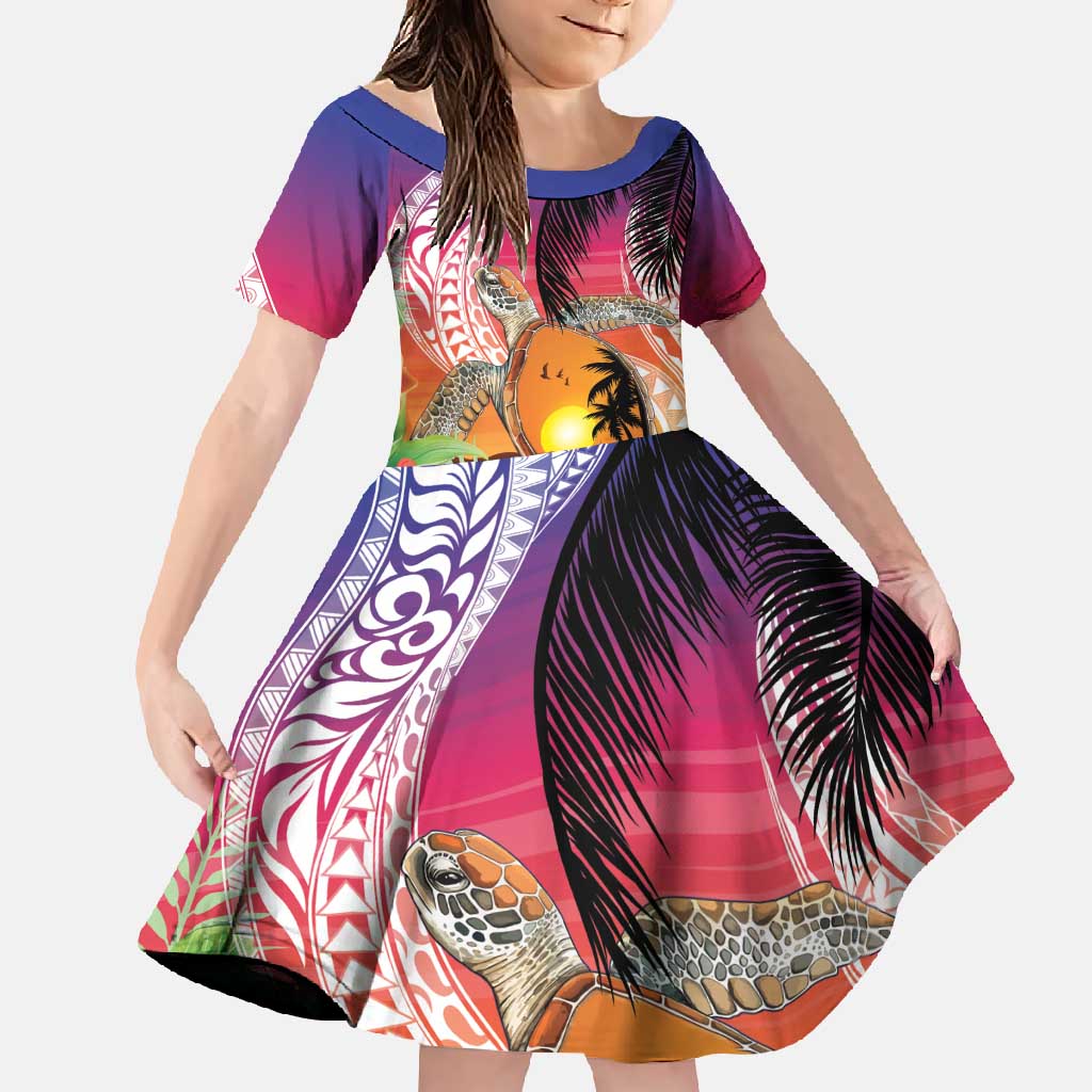 Polynesian Dreamy Turtle Family Matching Mermaid Dress and Hawaiian Shirt Sunset Scenery