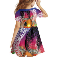 Polynesian Dreamy Turtle Family Matching Mermaid Dress and Hawaiian Shirt Sunset Scenery