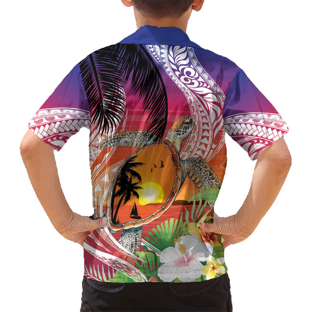 Polynesian Dreamy Turtle Family Matching Short Sleeve Bodycon Dress and Hawaiian Shirt Sunset Scenery