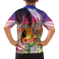 Polynesian Dreamy Turtle Family Matching Short Sleeve Bodycon Dress and Hawaiian Shirt Sunset Scenery