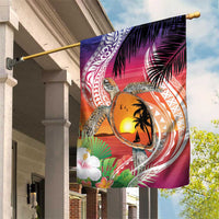 Polynesian Dreamy Turtle Garden Flag Sunset Scenery