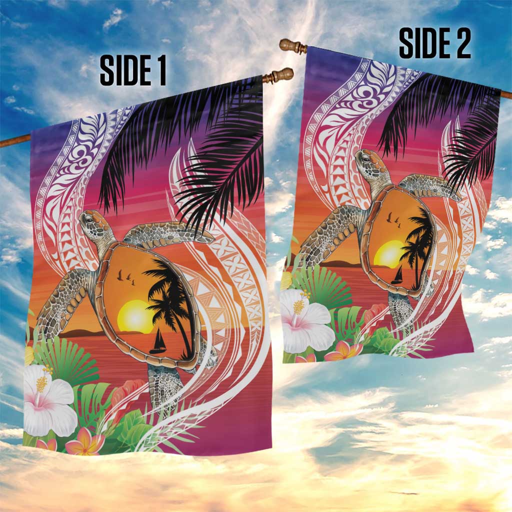 Polynesian Dreamy Turtle Garden Flag Sunset Scenery