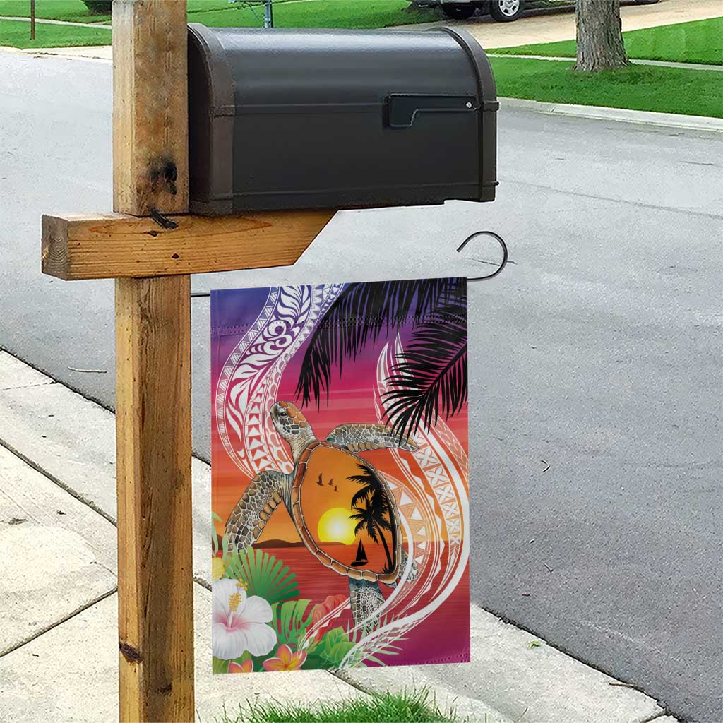 Polynesian Dreamy Turtle Garden Flag Sunset Scenery