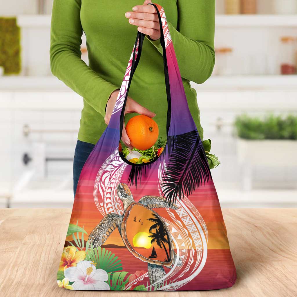 Polynesian Dreamy Turtle Grocery Bag Sunset Scenery