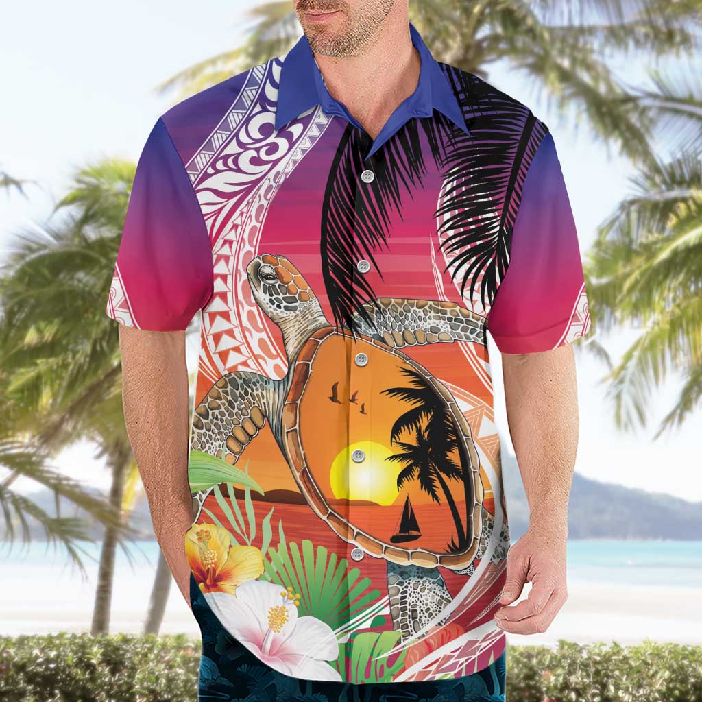 Polynesian Dreamy Turtle Hawaiian Shirt Sunset Scenery