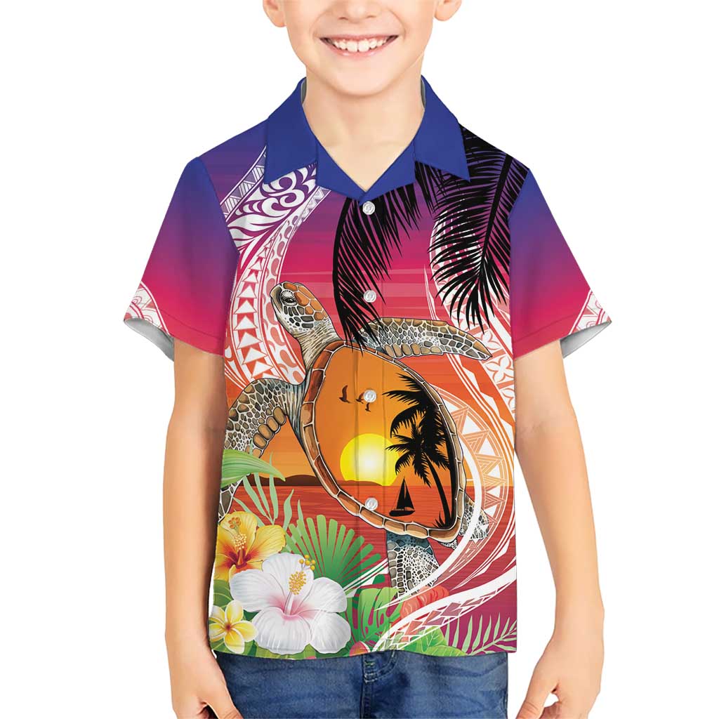 Polynesian Dreamy Turtle Kid Hawaiian Shirt Sunset Scenery