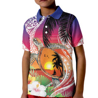 Polynesian Dreamy Turtle Kid Polo Shirt Sunset Scenery