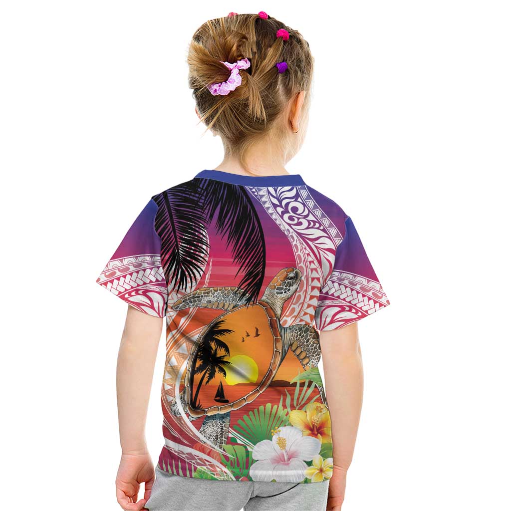 Polynesian Dreamy Turtle Kid T Shirt Sunset Scenery
