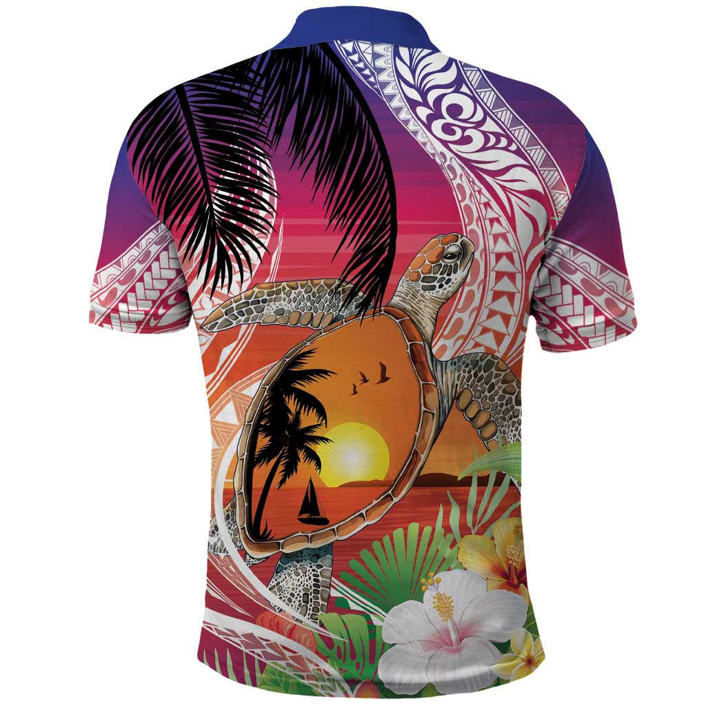 Polynesian Dreamy Turtle Polo Shirt Sunset Scenery