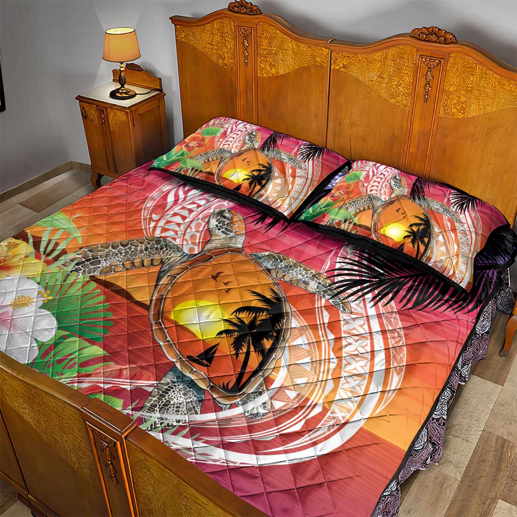 Polynesian Dreamy Turtle Quilt Bed Set Sunset Scenery