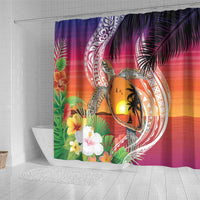 Polynesian Dreamy Turtle Shower Curtain Sunset Scenery