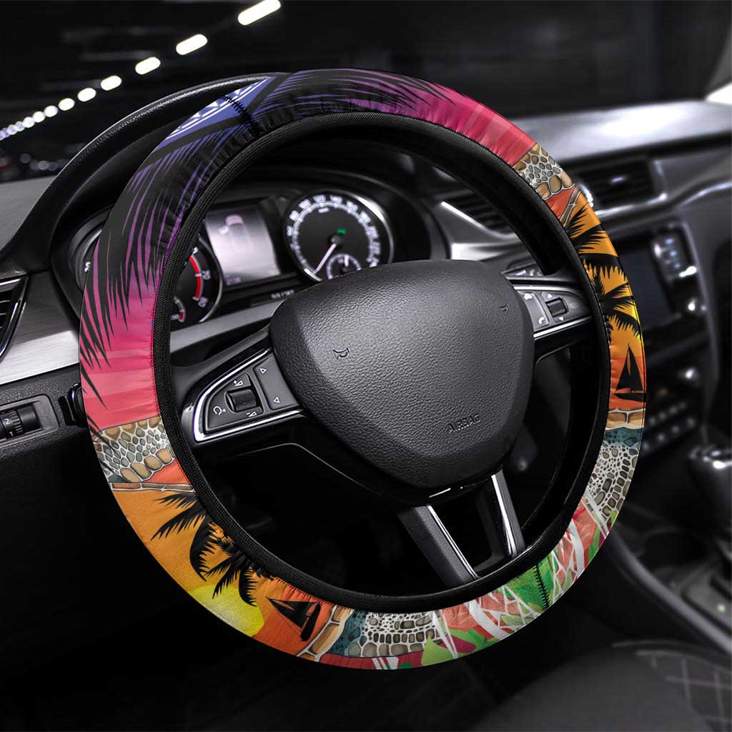 Polynesian Dreamy Turtle Steering Wheel Cover Sunset Scenery
