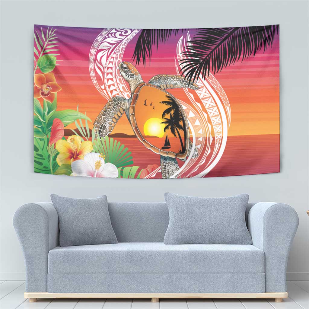 Polynesian Dreamy Turtle Tapestry Sunset Scenery
