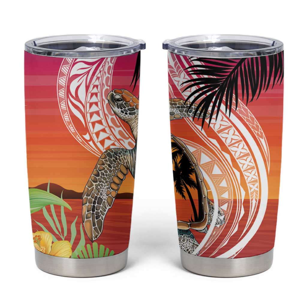 Polynesian Dreamy Turtle Tumbler Cup Sunset Scenery