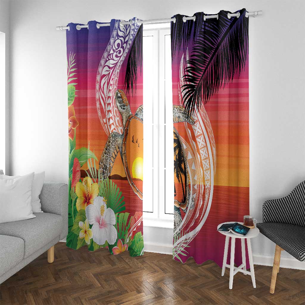 Polynesian Dreamy Turtle Window Curtain Sunset Scenery