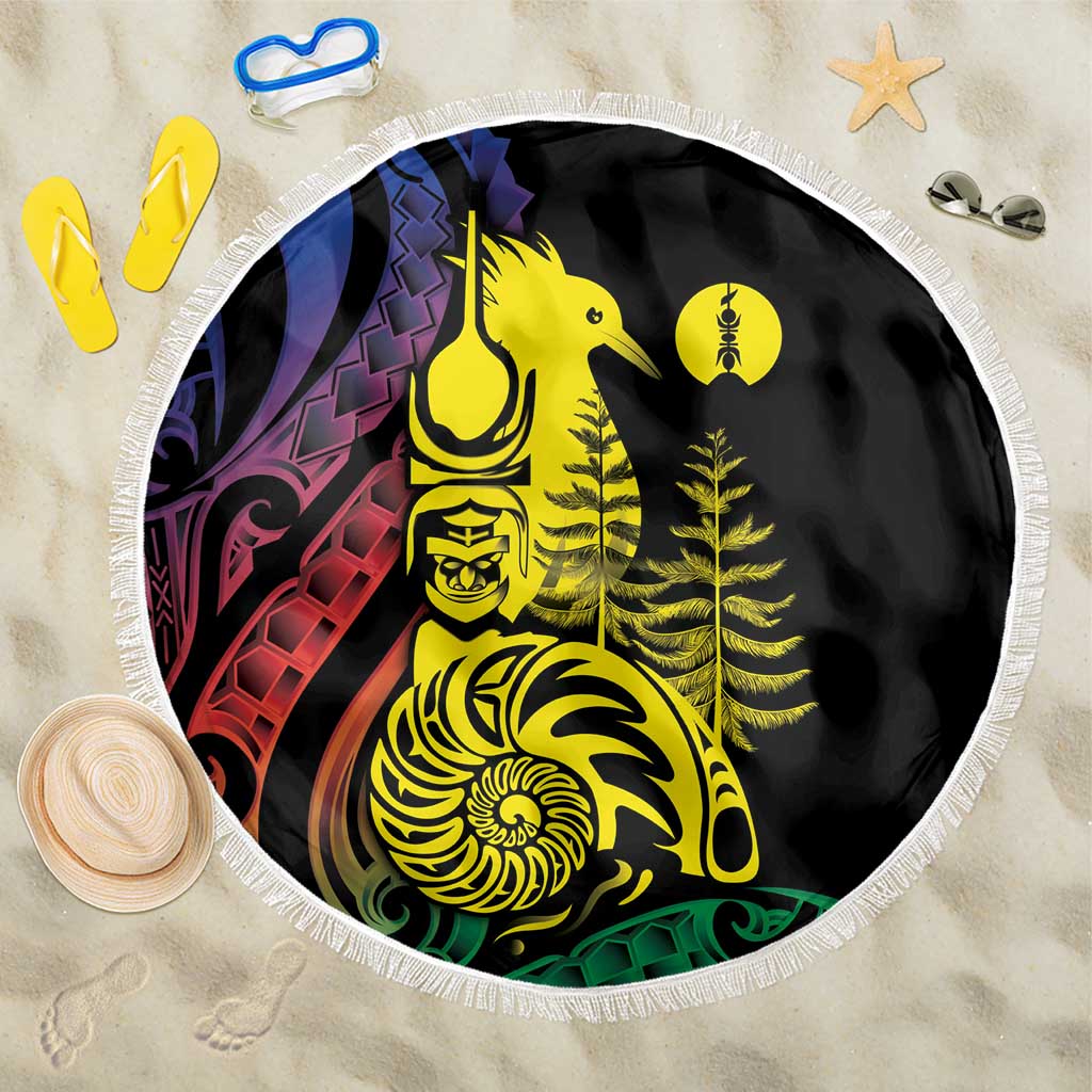 New Caledonia Kanaky Beach Blanket Stylized Fleche Faitiere With Kagu Bird