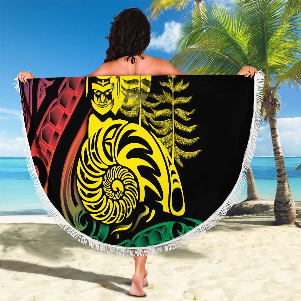 New Caledonia Kanaky Beach Blanket Stylized Fleche Faitiere With Kagu Bird