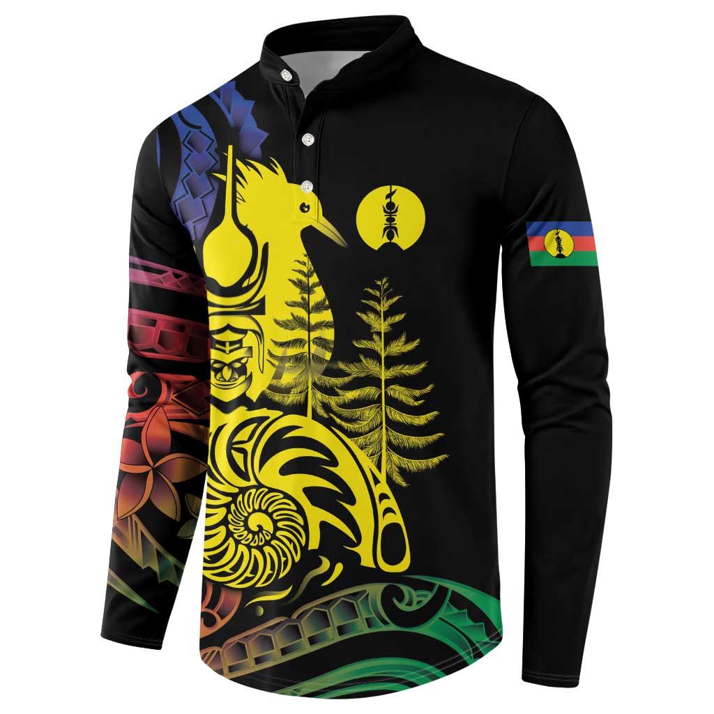 New Caledonia Kanaky Button Sweatshirt Stylized Fleche Faitiere With Kagu Bird