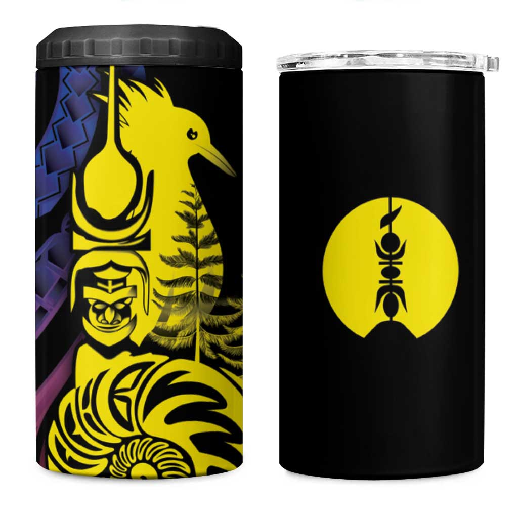 New Caledonia Kanaky 4 in 1 Can Cooler Tumbler Stylized Fleche Faitiere With Kagu Bird