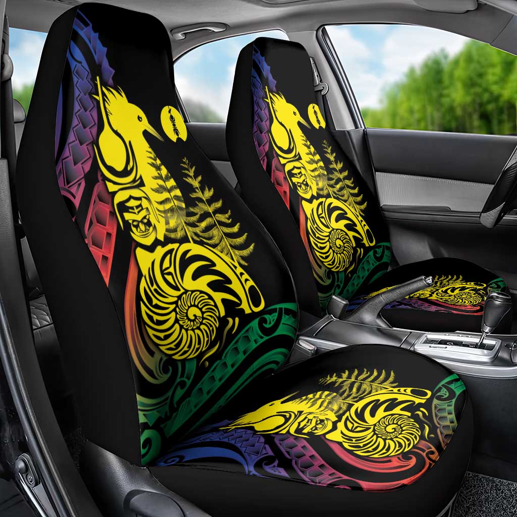 New Caledonia Kanaky Car Seat Cover Stylized Fleche Faitiere With Kagu Bird