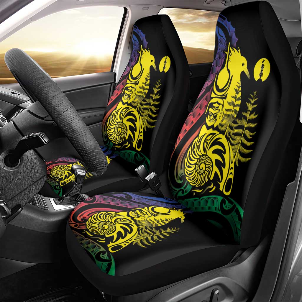 New Caledonia Kanaky Car Seat Cover Stylized Fleche Faitiere With Kagu Bird