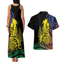 New Caledonia Kanaky Couples Matching Tank Maxi Dress and Hawaiian Shirt Stylized Fleche Faitiere With Kagu Bird