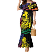 New Caledonia Kanaky Family Matching Mermaid Dress and Hawaiian Shirt Stylized Fleche Faitiere With Kagu Bird